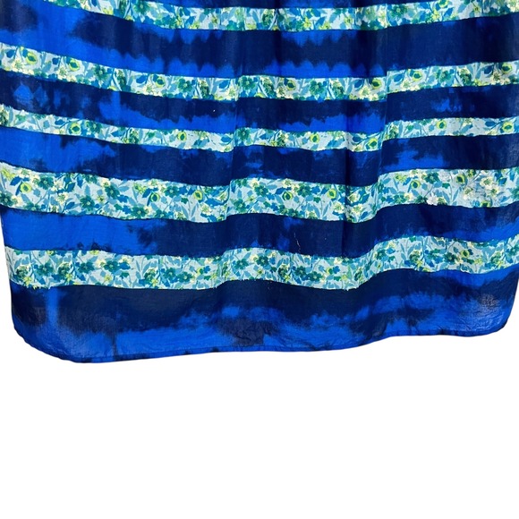 Rabbit Rabbit Rabbit‎ Designs Blue Floral Stripe Sleeveless Dress Pintuck Pleats - Picture 4 of 10